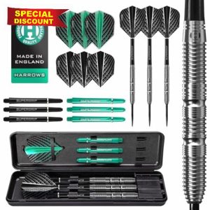 Harrows NX Elite 90% Tungsten Steel Tip Darts Set I 21g to 26g All Weights Available I Huge 17pcs Bundle with Supergrip Shafts