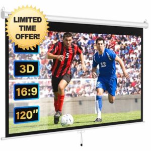 WASJOYE Manual Pull-Down Projector Screen - Universal 120-inch Roll-Down Retractable Manual Projection Screen w/Auto-Locking