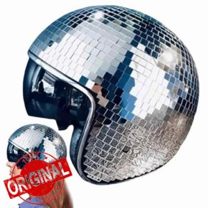 Disco Ball Helmet With Retractable Visor- Disco Ball Cap Disco Helmet Glitter Mirror Glass Disco Ball Hat For DJ Club Stage Bar Party Wedding Holiday-Glitter Mirror Glass Headgear Party Decoratio