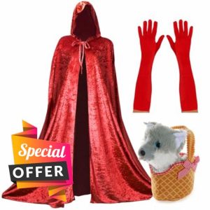 Ladies Red Riding Hood Accessory Set - Red Velour Cape