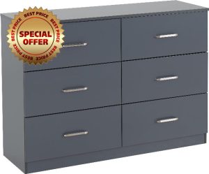 Seconique Dakota 6 Drawer Chest in Dark Grey