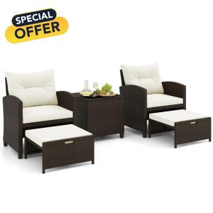 COSTWAY 5-Piece Rattan Garden Furniture Set
