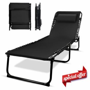 KEPLIN Foldable Recliner Sun Lounger - 600D Oxford Fabric - Adjustable Back and Leg Rests - Lightweight and Portable - Compact Space-Saving Design - Durable Outdoor Use - 190 x 65 x 30 cm (Black)