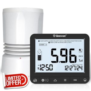 Geevon Portable Wireless Rain Gauge with Indoor Digital Display, High Precision Rainfall Measurement, Perfect for Garden and Farm Outdoor Use, Real Time Rainfall Measurement and Flood Alert System