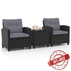COSTWAY 3 Piece Patio Rattan Bistro Set