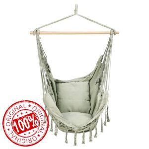 GEEZY Hammock Swing Chair – Indoor & Outdoor Green Hanging Chair with Wooden Spreader Bar