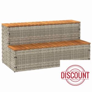idaxl poly rattan hot tub steps - light grey acacia wood with powder-coated steel