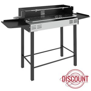 Outsunny BBQ Rotisserie Grill Roaster Charcoal Spit Roasting Machine for Chicken Turkey with 3-Level Grill Grate and Foldable Side Shelves