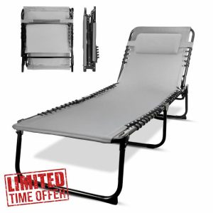 KEPLIN Foldable Recliner Sun Lounger - 600D Oxford Fabric - Adjustable Back and Leg Rests - Lightweight and Portable - Compact Space-Saving Design - Durable Outdoor Use - 190 x 65 x 30 cm (Grey)