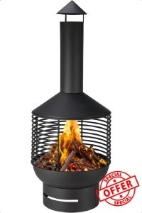 idooka Chiminea Fireplace with Base & Top – Stylish Cut-Out Style Outdoor Chimney Fire Pit for Garden & Patio