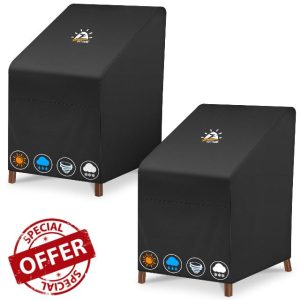 Zettum 2 Pack Garden Chair Covers Waterproof Stacking Chair Cover 600D PU Coating Outdoor Chair Covers Anti-UV Heavy Duty Covers for Lawn Chairs