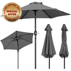 Yaheetech 2.3M Tilting Parasol Umbrella Outdoor Sun Shade with Crank Handle & Metal Ribs for Patio