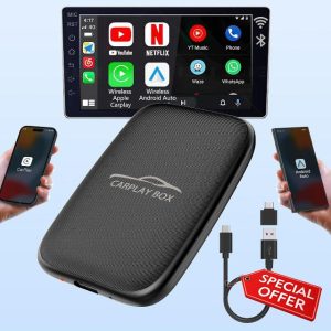 2 in 1 Wireless CarPlay Adapter and Android Auto Wireless Adapter for Factory Wired CarPlay Cars - Wireless CarPlay Dongle Built in Netflix YouTube