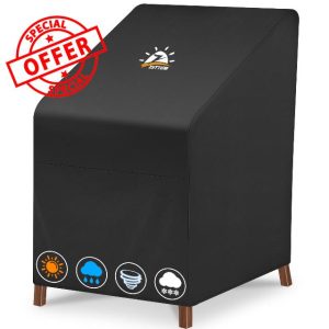Zettum Garden Stacking Chair Covers Waterproof 600D PU Coating Outdoor Chair Covers Anti-UV Heavy Duty Garden Stackable Chair Cover