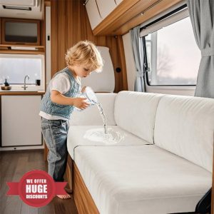 VFGFDJNDFX Waterproof RV Dinette Cushion Covers Stretch Velvet Seat and Backrest Covers for Caravan Camper Sofa Anti-Slip Kid-Friendly (New Ivory