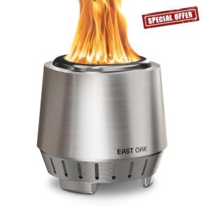 EAST OAK Fuoco Smokeless Tabletop Fire Pit | 3-in-1 Ash Pan | Portable Wood & Pellet Firepit | Stainless Steel | 120% More Efficient Burn | Backyard