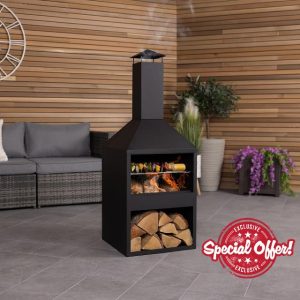 CHARLES BENTLEY Iron And Black Powder Coated Steel 118cm BBQ & Chimenea