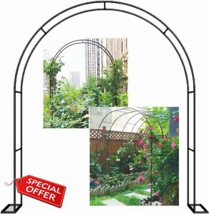 Extra Wide 350cm Large Garden Arch for Roses and Climbing Plants Wedding Arbor with Tall Pergola Trellis Support Black Steel Rose Archway Outdoor Garden Decor 220cm Heigh