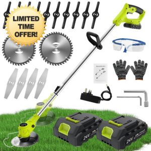 VOERJIA 24V Cordless Telescopic Strimmer - Lightweight Electric Grass Trimmer and Edger with 2x2000mAh Batteries