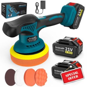 Cordless Car Buffer Polisher 21V - SundpeyPRO 6 Inch Car Buffer with 8 Variable Speed & 2 X 4.0Ah Battery - 6000RPM Portable Dual Action Polisher for Car Detailing Waxing Polishing Scratch Removing