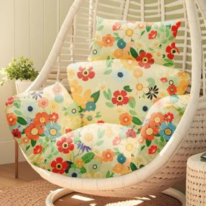 joomie Waterproof Egg Chair Cushion Replacement 119x79x13 cm Thicken Hanging Egg Swing Chair Cushion Indoor Outdoor Wicker Rattan Hammock Basket Cushion with Headrest Pillow