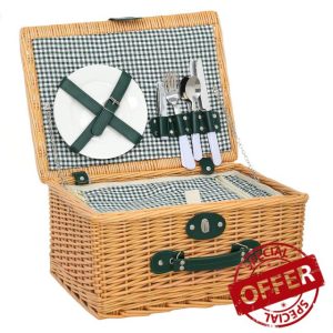 Outsunny Wicker Picnic Basket for 2 Person with Cooler Compartment
