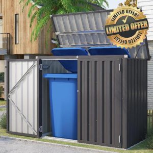 UNIONLINE Garden Storage Box| Metal Outdoor Shed with Double Door| Metal Tool Shed| Small Garden Shed | Galvanised Steel Garden Storage Box | 1.3m² 2m³ | Grey