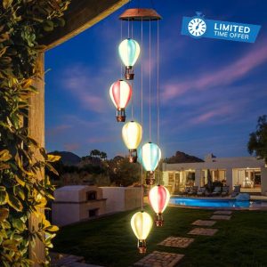 Singingarden Solar Wind Chimes for Outside - Hot Air Balloon Solar Lights Outdoor Decor Gifts for Women Mom Grandma Birthday