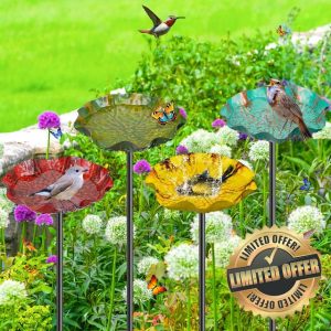 MeyRolizn 4PCS Metal Flower Bird Bath for Outside