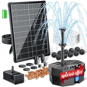 POPOSOAP Solar Fountain Pump with Pond Filter Kit Built-in 3000mAh Battery Backup