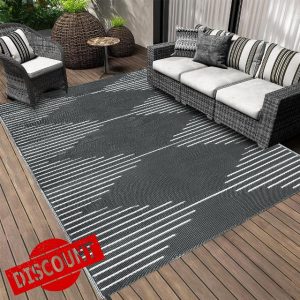 Falflor 150x245cm Reversible Rug for Patios Plastic Outdoor Area Rug Waterproof Garden Floor Carpet Plastic Straw Rug Picnic Blanket for RV Backyard Beach Picnic Balcony(Grey)
