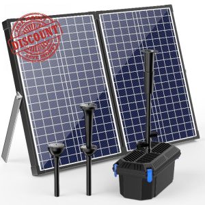Biling Solar Pond Filter Kit 2500L/H 70W Solar Pond Filtration System with 3 Nozzles Adjustable Valve