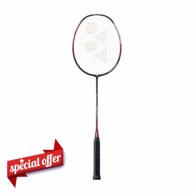 YONEX Nanoflare 001 Ability Badminton Racquet (Strung) - Graphite Frame Hi-Flex Slim Shaft Racket - Black/Red