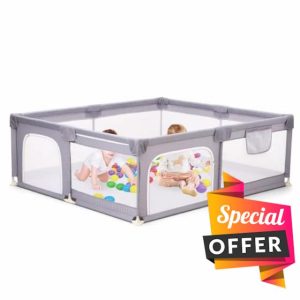 Baby Playpen 180x150cm Extra Large Foldable & Portable Playpen for Baby and Toddlers | 360° View Breathable Mesh Baby Play Pen | Double-Door Infants Safety Activity Centre - Perfect for in/Outdoo