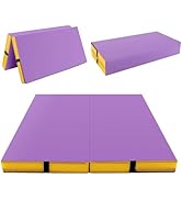 SPOTRAVEL 4-Panel Folding Gymnastics Tumbling Mat, 8FT x 4FT PU Leather Tumbling Mats with 2 Carr...