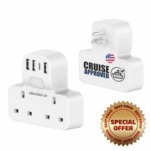 Cruise Approved 7-in-1 Travel Adapter – Non Surge for Cruise Ships – 4 USB Ports and Night Light – Works on Marella