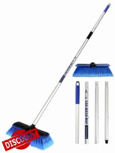 ZimiTeda PBT Car Wash Brush with Long Handle 10'' Larger Soft Bristle Brush Head Rubber Bumper for Vehicle Wheel RV SUV Boat Truck Solar Panel Deck Washing