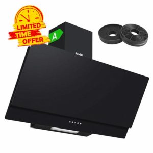 Baridi 90cm Angled Chimney Cooker Hood with Carbon Filters & LED Lamp