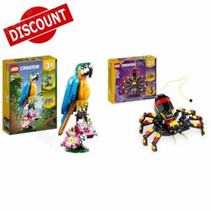 LEGO Creator 3 in 1 Exotic Parrot to Frog to Fish + 3in1 Wild Animals: Surprising Spider Toy - Transforms into a Scorpion Figure or a Snake 31136 +31139