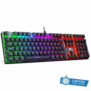 TECKNET Mechanical Gaming Keyboard - Wired Red Switch Mechanical Keyboard with 24 LED Backlit Modes
