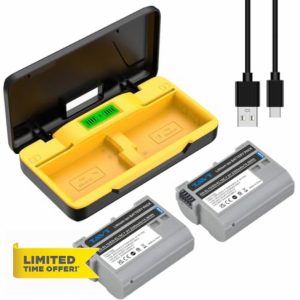 2Pcs EN-EL15 EN-EL15C Battery with Dual Battery Storage Charger for Nikon Z6