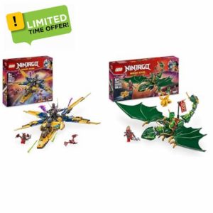 LEGO NINJAGO Ras and Arin’s Super Storm Jet + Lloyd’s Green Forest Dragon Figure Ninja Gift Idea for 6 Plus Year Old Boys