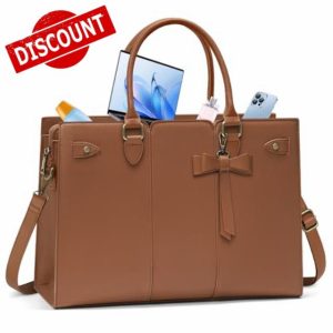 RAINSMORE Laptop Bags for Women PU Leather Work Bags for Women Tote Bag Large Handbag Shoulder Bag for Office Bussiness 15.6 Inch Dark Brow
