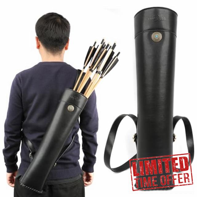 SHARROW Archery Traditional Shoulder Back Arrow Quiver PU-Leather Arrows Holder Handmade Quiver for Riding Shooting Outdoor Hunting