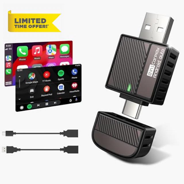Wireless CarPlay & Android Auto Adapter 2-in-1 Converts Wired to Wireless 2025 Upgraded
