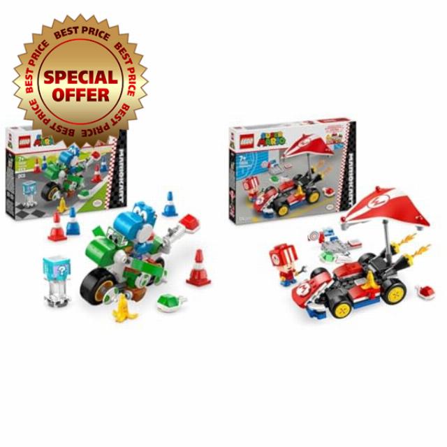LEGO Super Mario: Mario Kart – Yoshi Bike Set + Mario Kart – Standard Kart Car Toy Set for Kids