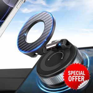 PlusAcc Vacuum Magnetic Phone Holder for Car - Suction Phone Mount 360°Rotatable Foldable Portable Strong Magnet Stand for iPhone16/15/14/13 & Samsung on Mirror