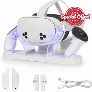Charging Dock for Meta Quest 3S/Quest 3 - Fast Charging Dock with LED Indicator for Meta Quest 3 and Quest 3S – USB-C Charging Station for VR Console & Touch Controllers