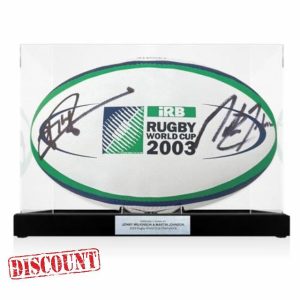 Jonny Wilkinson And Martin Johnson Signed 2003 World Cup Final Replica Rugby Ball. Display Case Plaque