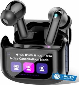 Wireless Earbuds with Smart Touch Screen ANC Active Noise Cancelling Bluetooth 5.4 Headphones in Ear Earphones with HD Mic HiFi Stereo Sound